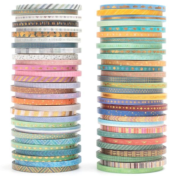 MAGLITT 60 Rollen Dünn Gold Washi Tape Set Masking Tape VSCO Folie Dekoratives Klebeband Bunt für DIY Handwerk Bullet Journals Planer Scrapbooking Verpackung