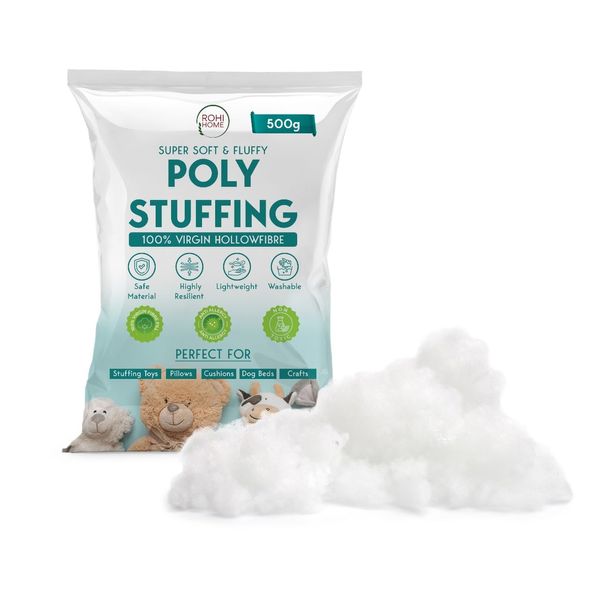 Rohi 100% Virgin Hollowfibre Fillings – 500G Fluffy Soft Stuffing For Crochet, Toys, Cushions & Pillow Stuffing – Hypoallergenic & Breathable – Machine Washable Cushion Filler (500GRAM)