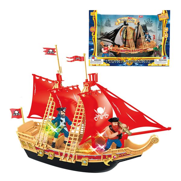 Mozlly Pirate Ship Toy Play Set with Lights and Sound – Colorful Pirate Model Ship Kit for Kids – Assembled Pirate Toy Ship Model Boat with Pirate Figures – 11.5 Inch