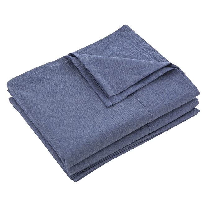 Flat Bed Sheet, Single, 59.1 x 98.4 in (150 x 250 cm), Organic Cotton, Top Sheet, 100% Washed Cotton, Solid Color, Indigo Blue