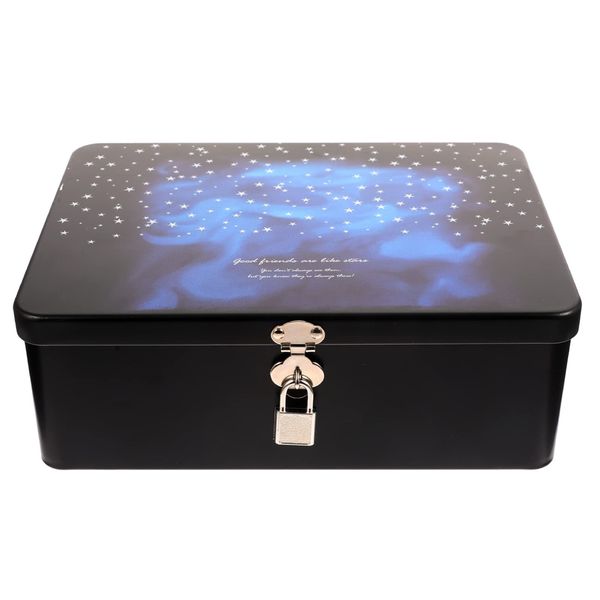 NUOLUX Storage Box Tin Tin Can Case with Key Starry Sundries Box with Lid for Small Items with Lock Box Vintage Collection Box Gift Box Locker with Lock