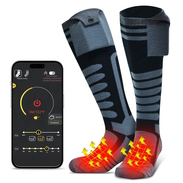 KLIFE Electric Heated Socks, Electric Heated Socks, Includes 2 5,000 mAh Batteries, App Temperature Control, Stepless Temperature Regulation of 35 - 70 °C, Heated Socks, Fast Warming, High Elasticity,