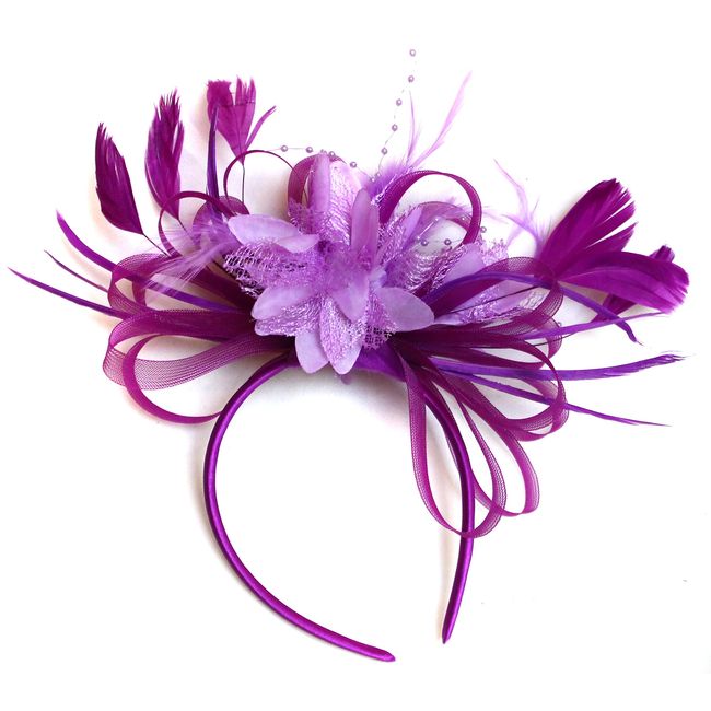 Caprilite Fashion Plum Magenta and Lilac Feather Hair Fascinator Headband Wedding Royal Ascot Races Ladies