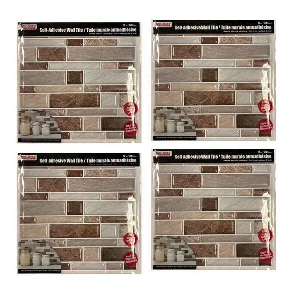 4 PACK Of Tool Bench Hardware Mosaic Black, Tan & White Self-Adhesive Wall Tile