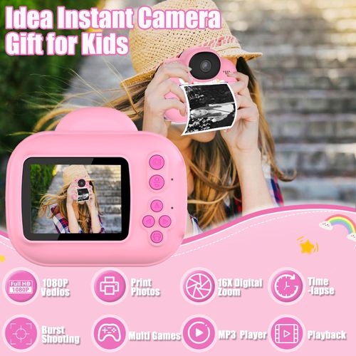Kids Camera Instant Print Camera for Kids, Christmas Birthday Gifts for Girls Boys, 1080P HD Digital Video Cameras for Toddler, Portable Camera Toy for 4 5 6 7 8 9 10 Year Girl with SD Card (Pink)