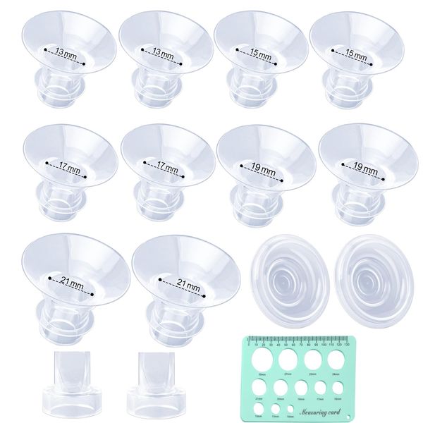 10pcs Flange Inserts, Silicone Breast Pump Flange Insert with Nipple Ruler Duckbill Valve&Diaphragm Breast Pump Accessory Compatible with Spectra/TSRETE/Momcozy S9/S12/S9Pro/S12Pro(13/15/17/19/21mm)