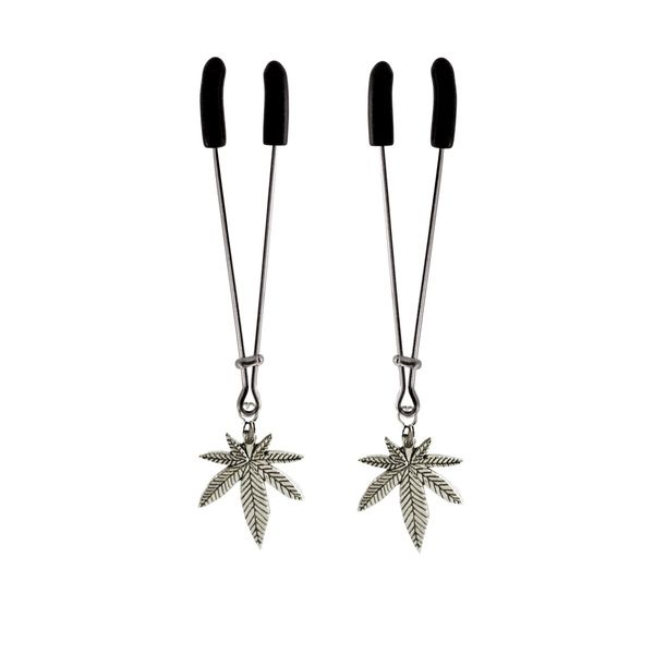 Nipple Clamp - Tweezer - Chrome W/Pot Leaf Charms