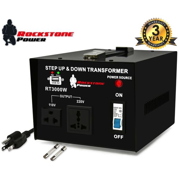 ROCKSTONE POWER 3000W Step Up/Down Voltage Converter Transformer 110V/220V