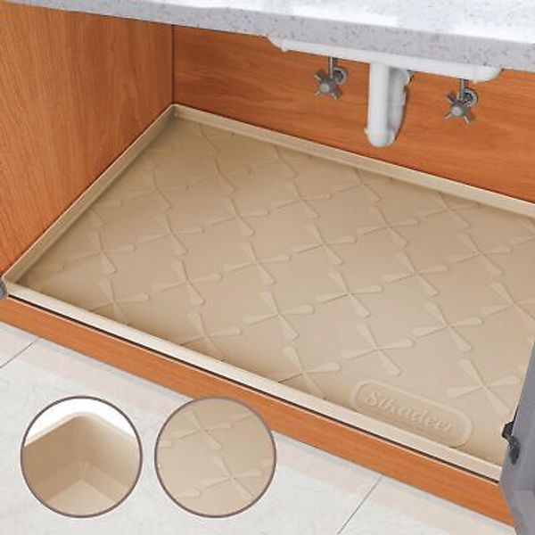 Under Sink Mat for Kitchen Waterproof 37 x 22 Silicone 37W x 22D Beige