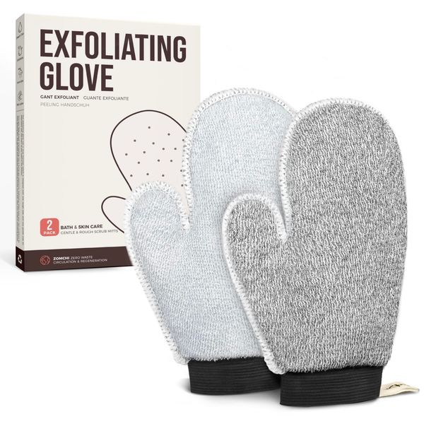 ZOMCHI 2 Pack Deep Exfoliating Glove with Dual Texture, Massage Body Scrub Gloves for Home Spa,Exfoliating Mitt for Dead Skin Removal (Deep + Gentle)