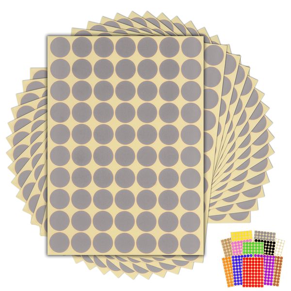 1,050 x Silver Sticky Dots - 19mm - Round Colour Coding Dot Stickers - 15 Sheets