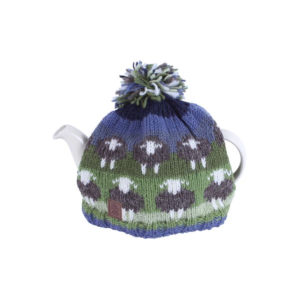 Pachamama Handknitted Medium 4-6 Cup 1.2L Wool Tea Cosy/Teapot Cover - Herdwick Sheep Pattern Insulated Handmade Fair Trade Multicoloured