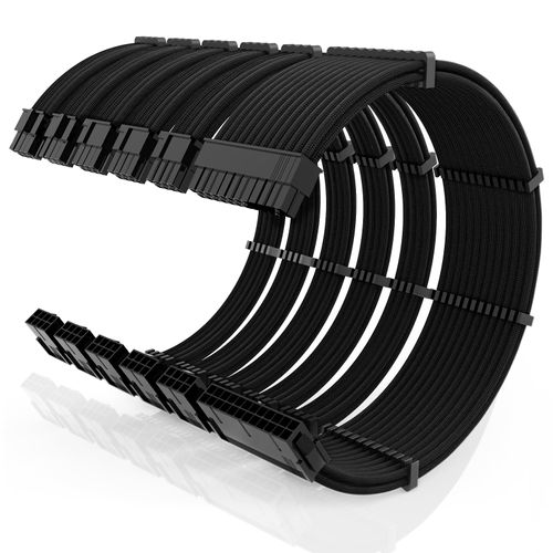16AWG PSU Cable Extension Kit with Cable Combs,1x24pin ATX/2x8pin(4+4) EPS/3x8pin(6+2) PC Sleeved Cables 30cm Length,Power Supply Extension Cable Kit(Black)