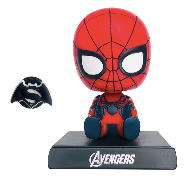 ITUBLE Spiderman Bobbleheads Car Dashboard Decorations Cute Bobblehead Figures Dash Board Decor Auto Doll, Western Anime Car Ornaments Accessories Interior for Men Women Girls Boys with Phone Holder