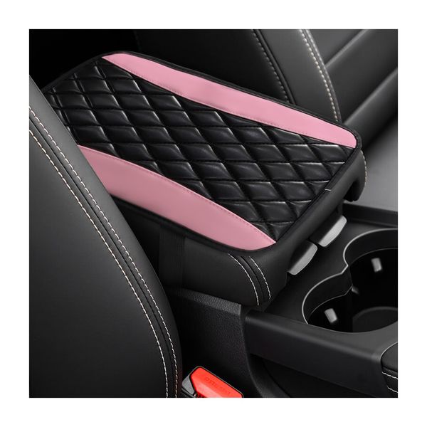 Dickno Car Center Console Cushion Pad, Universal Leather Waterproof Armrest Seat Box Cover, Comfortable Auto Armrest Cover Protector, Car Interior Decor Accessories for Most Vehicles (Pink)