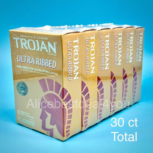 Trojan Ultra Ribbed Condoms Lubricated Latex 6 Pack x 5Ct (30Ct Total) Exp 10/25