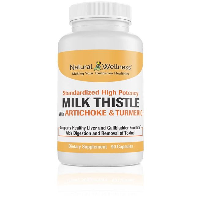 Natural Wellness Milk Thistle with Artichoke & Turmeric - Comprehensive Liver Support Supplement - Regenerate & Improve Liver Function, Protect from Toxins & Free Radicals