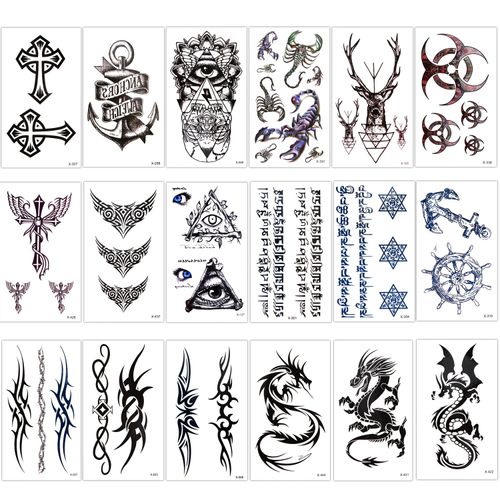 Konsait 18 fogli finti tatuaggi temporanei neri impermeabile Tatuaggio Temporaneo Tattoo Sticker per adulti uomo donna bambini