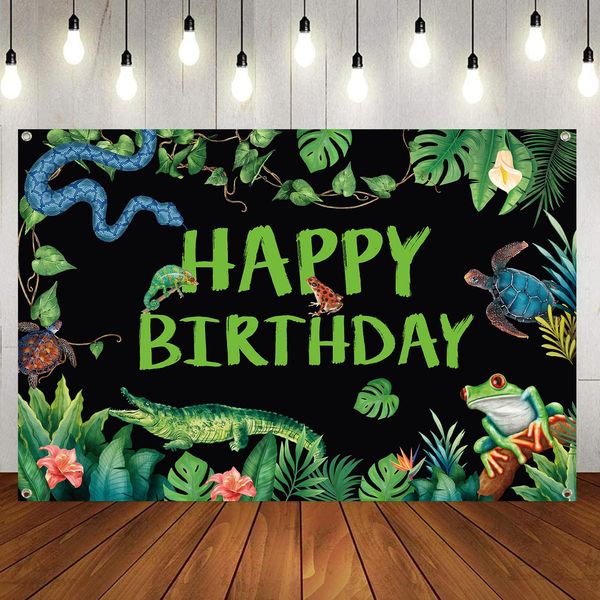 Obussgar Reptile Party Decorations, Reptile Birthday Party Backdrop Supplies, Lizard Snake Crocodile Backdrop Decorations for Kids Birthday Party