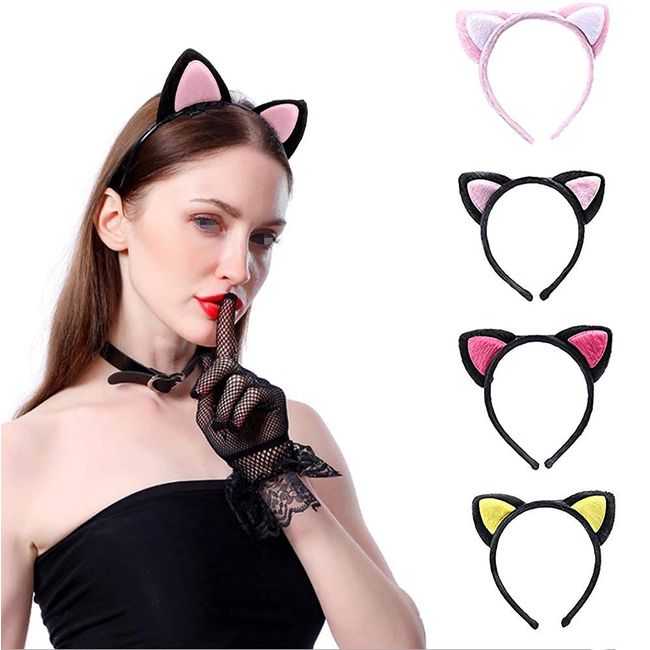 VASANA 2 Pcs Women and Girls Cute Lovely Plush Cat Ears Plush Headband Hair Hoops Headwear Head Wrap Hairband Hair Bands Suitable for Cosplay Holiday Party (Random Color)