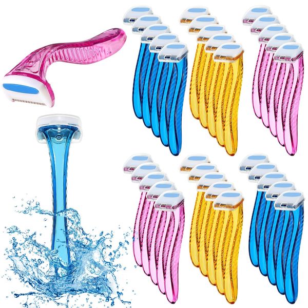 Honoson 30 Pieces Bikini Razors Bikini Trimmer for Women Small Disposable Travel Accessories Armpit Hair Removal Beauty for Body Cosmetic Tool(Light Blue, Light Yellow, Light Pink, Rose, Deep Pink)