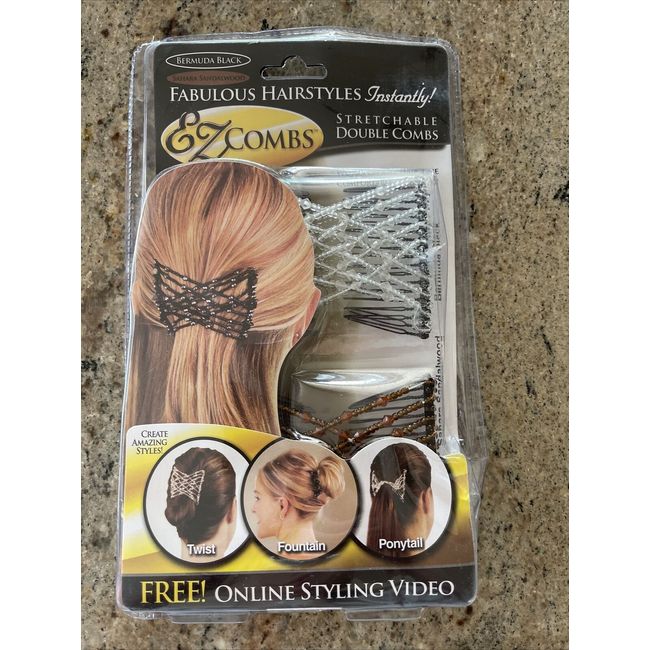 EZ Combs Stretchable Double Comb. Silver and Goldesh Brown