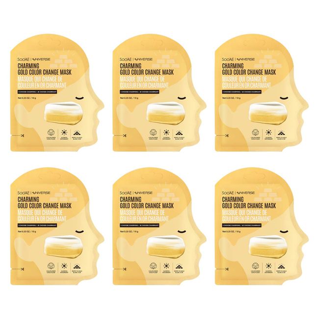 Soo'AE Charming Gold Color Change Clay Mask [6 Count] Kaolin Mud Mask for Glowing, Clarifying, and Nourishing Skin - Kaolin, Gold, and Cauliflower Extract - Cruelty-Free, PETA Approved - Made in Korea