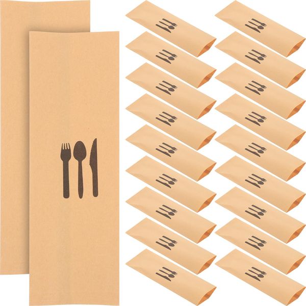 UPKOCH 100pcs Kraft Paper Cutlery Set Kraft Paper Cutlery Holder Paper Silverware Holder Decor Chopsticks Kraft Paper Silverware Bags Dinner Party Utensil Pockets Banquet Party Supplies