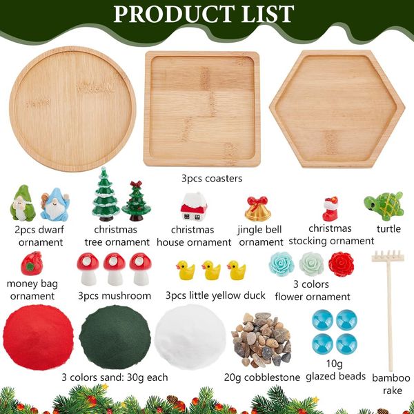 WEBEEDY Set of 3 Christmas Zen Garden for Desk Mini Zen Garden Kit Accessories DIY Garden Decoration for Office Relaxation and Meditation Micro Landscape Ornaments Party Decoration