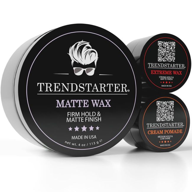 TRENDSTARTER - MATTE WAX (4oz) - Firm Hold - Matte Finish - Free Travel Size Samples Included While Supplies Last - New Fragrance Spring 2023 - Mens Hair Products – Premium Water Based All-Day Hold Hair Styling Pomade – Flake-Free Styling Wax for All Hair