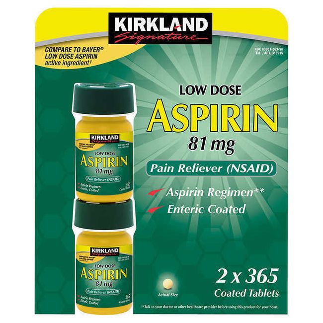 Kirkland Signature Low Dose Aspirin 81mg 730 Tablets 365 Ct 2-Pack ~ EXP-10/2025