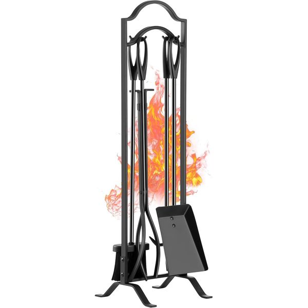 29 Inch Fireplace Tools Set 5 Pieces Wrought Iron Accessories for Indoor Outdoor