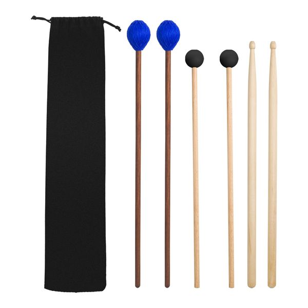 VixxNoxx Schlagzeugschlägel 3 Paare Ahorn 5A Schlagzeugstöcke Marimba Schlägel Gummi Xylophon Mallets Hölzerne Percussion Schlägel mit drum sticks Tasche