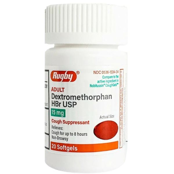 Rugby Dextromethorphan HBr USP 15 mg - 20 Softgels (Robitussin CoughGels)