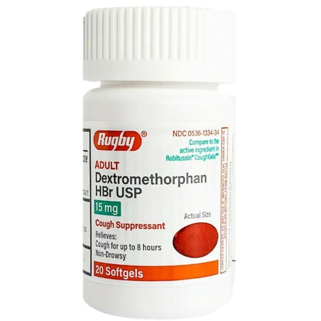 Rugby Dextromethorphan HBr USP 15 mg - 20 Softgels (Robitussin CoughGels)