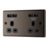 Black Nickel Double 13A Raised rounded Unswitched Screwed Socket with USB, x4 & Black inserts