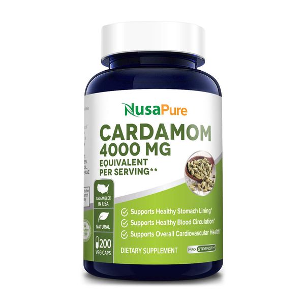 Cardamom Extract 4000mg 200 Vegetarian Capsules (Non-GMO & Gluten Free)