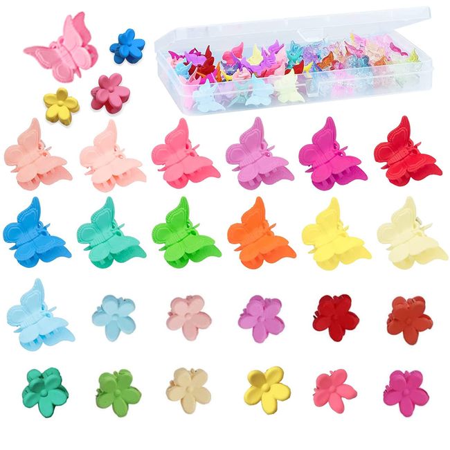 Mini Schmetterling Haarspangen, Kememo 100 Stück Mini Haarklammern Mix Form mit Box, niedliche Haarspangen Haar-Accessoires für Kinder, Mädchen und Frauen, Farbe zufällig