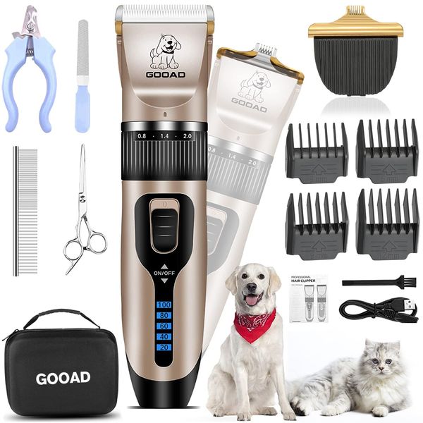 Gooad Dog Clippers Grooming Kit and Paw Trimmer,Cordless,Low Noise, Electric Quiet,Rechargeable, Dog Trimmer Grooming Tool, Pet Hair Clippers for Thick Coats,Shaver for Small and Large Dogs Cats