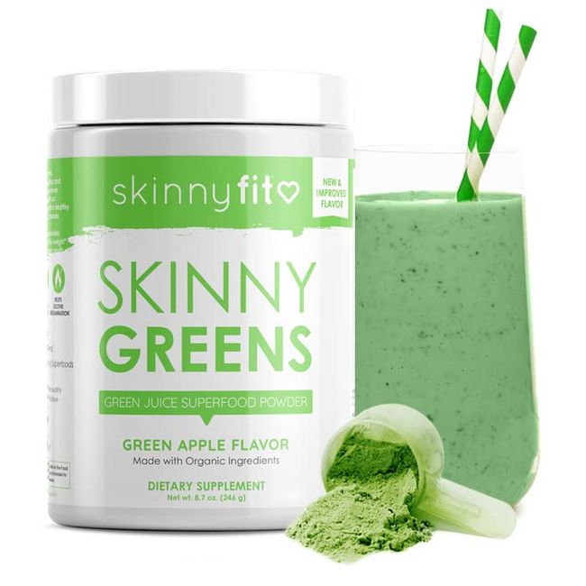 SkinnyFit Skinny Greens, Green Juice Superfood Powder, Green Apple Flavor, Natural Energy & Focus, Spirulina, Chlorella, 30 Servings