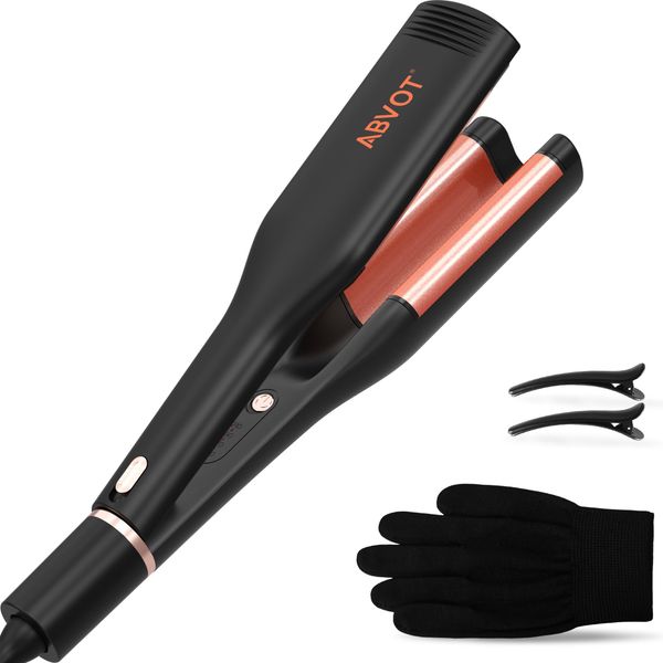 ABVOT [Deep U Type] Hair Iron, Curl, 1.3 inches (32 mm), Wave Iron, New Year Gift, 2023 Model, Curling Iron, 2023 Model, 2023 Model, 210° F - 800 Million Grade Negative Ion Spout, Curling Iron, PSE