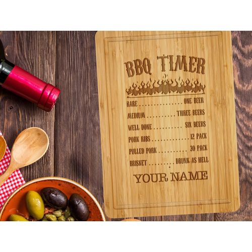 BBQ Timer Funny Personalized Cutting Boards for Dad, BBQ King Dad Cutting Boards, Barbeque and Grill Cutting Boards, Dad Customized Cutting Boards for Men