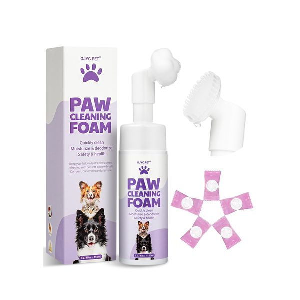GJYC PET Wasserloser Pfotenreiniger mit Silikonschrubber - Pflanzenbasierter Schaum & Mikrofasertücher Set