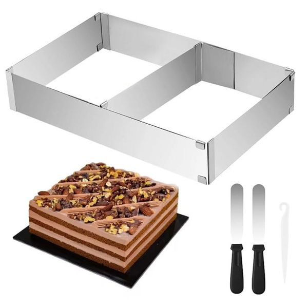 Anicy Backrahmen Rechteckig Verstellbar - Edelstahl Backform Rechteckig, Backrahmen Eckig Verstellbar mit Teiler & Spatel Kuchenform für Schichttorten Kuchen Torten Pizza