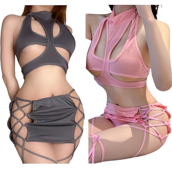 OLYOLY Extreme Sexy Cosplay Underwear, Bikini, Tankini, Sports Bra, Wet See-through, Swimsuit, Lingerie (10, 2 Colors Set of 2)