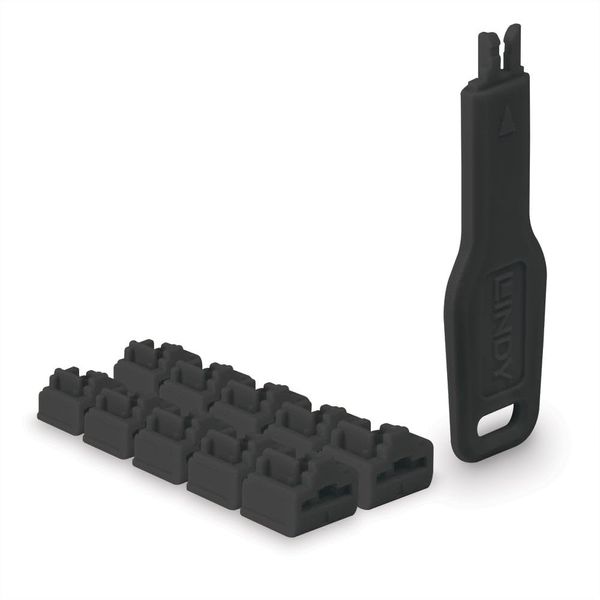LINDY RJ45 Port Locks (10 Pieces) with Key, Black