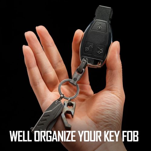 KeyUnity KM13 Swivel Keychain with D Ring Key Shackle, Titanium Rotatable Key Organizer (M Silver)