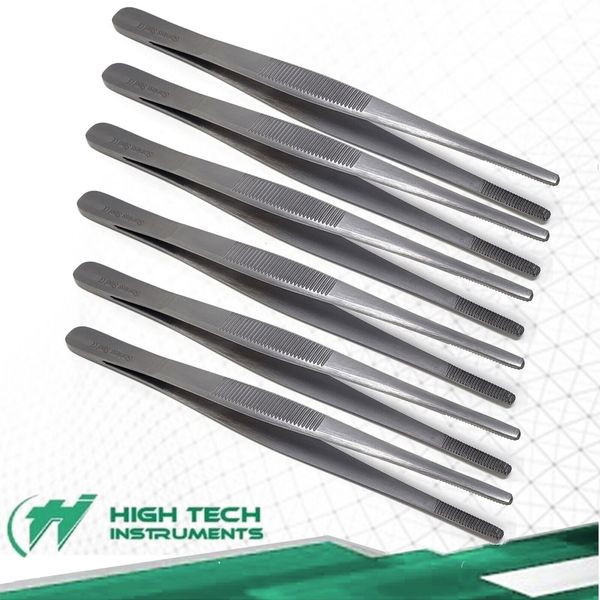 6x Dressing Forceps Thumb Tweezers Serrated Tip Stainless Steel Instruments - 6"