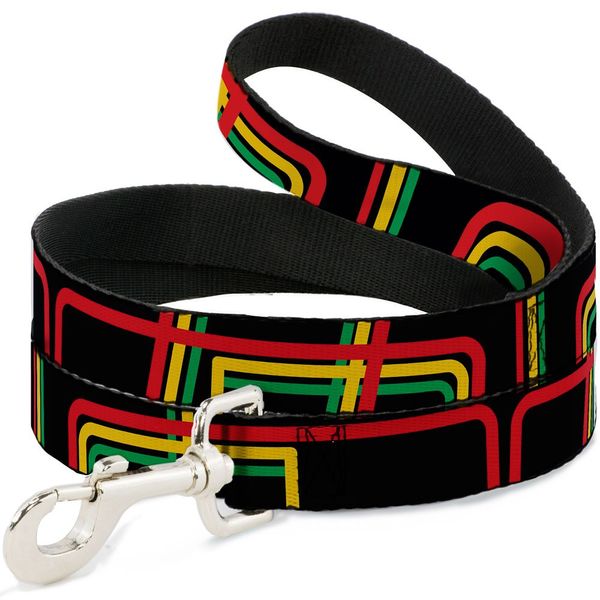 Dog Leash Maze Lines Black Rasta 4 Feet Long 0.5 Inch Wide