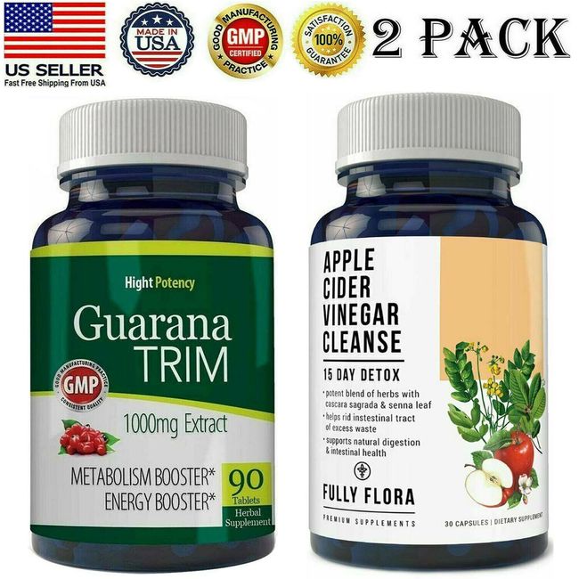 Guarana Trim Metabolism Energy Booster & Apple Cider Vinegar Detox Supplements